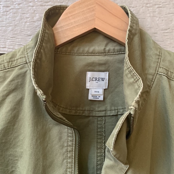 J.Crew Olive Green Twill Utility Jacket Cargo Pockets Drawstring Waist - Picture 3 of 7